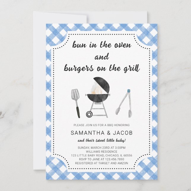 Invitation Baby shower BBQ bleu (Devant)