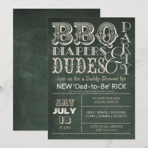 Invitation Baby shower BBQ en tableau noir vert et DUDES