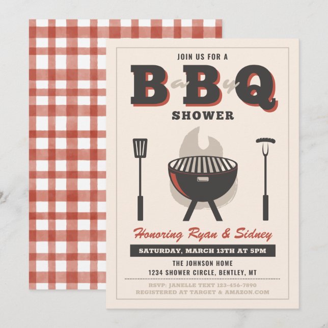 Invitation Baby shower BBQ | Invitations Q pour bé (Devant / Derrière)