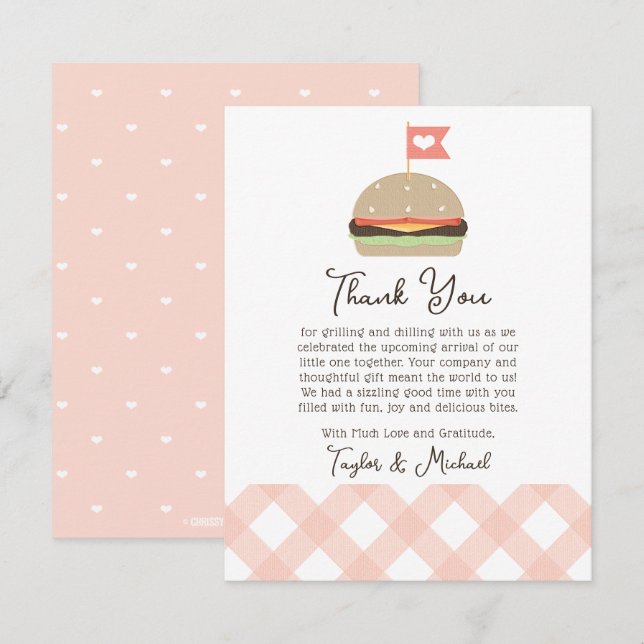 Invitation Baby shower BBQ Pink Burger Couples (Devant / Derrière)