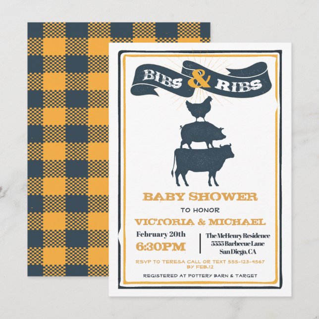 Invitation Baby shower BBQ pour baguettes et côtes (Devant / Derrière)