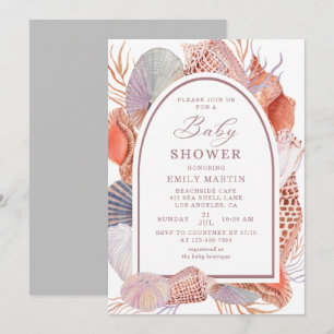 Invitation Baby shower Beach Seashells Aquarelle Nautique