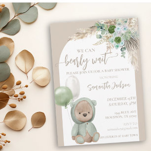 Invitation Baby shower Bearly Wait Green Boho Bear