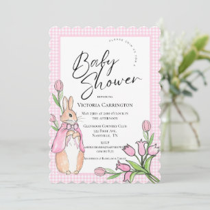 Invitation Baby shower Beatrix Potter Rose En vichy