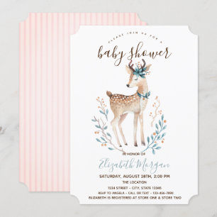 Invitation Baby shower Beau Reindeer Rose Stripes