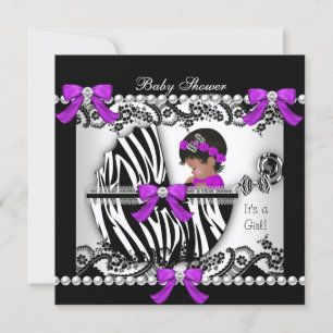 Invitation Baby Shower Bébé Afro-Américain Fille Mignonne Zèb