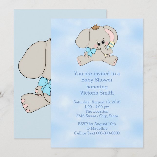 Invitation Baby shower bébé bébé bébé bébé éléphant (Devant / Derrière)
