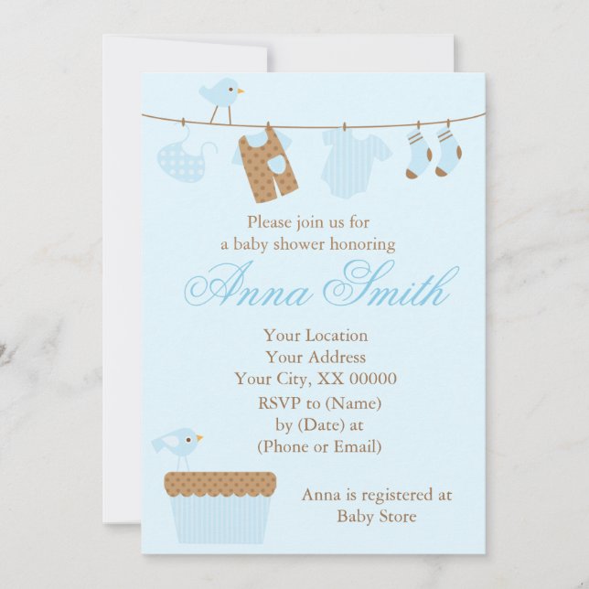 Invitation Baby shower Bébé bleu (Devant)