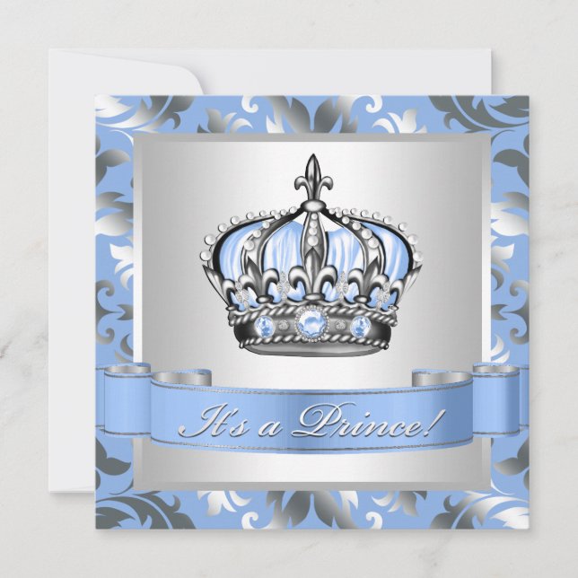Invitation Baby shower Bébé bleu et argent Prince (Devant)