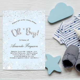 Invitation Baby shower bébé bleu garçon argent parties scinti