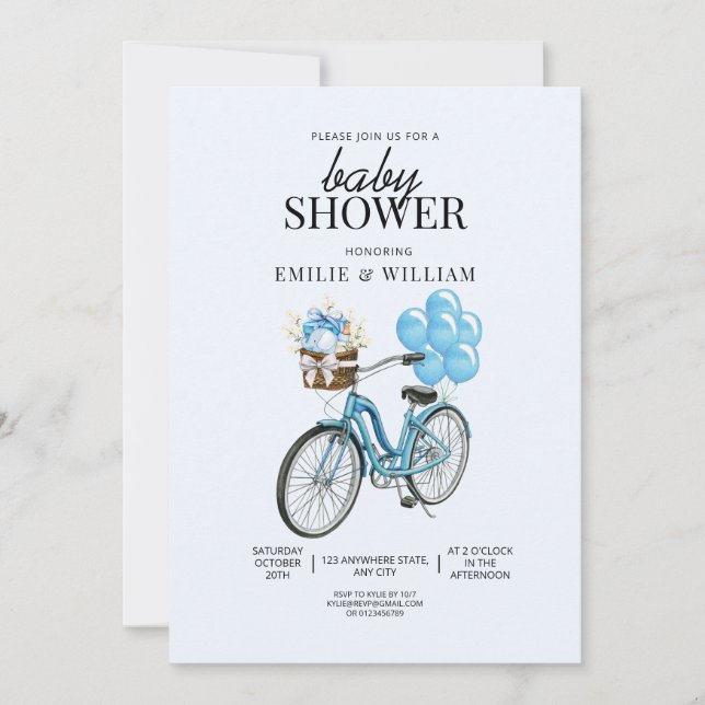 Invitation Baby shower Bébé Bleu Vélo Invitation, C'est Garço (Devant)
