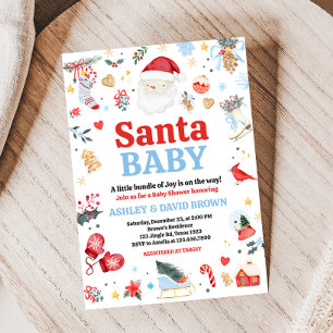 Invitation Baby shower bébé Blue Père Noël