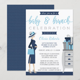 Invitation Baby shower Bébé & Bruch, Bleu, Gris