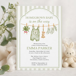 Invitation Baby Shower Bébé Croissance Douce Gingham