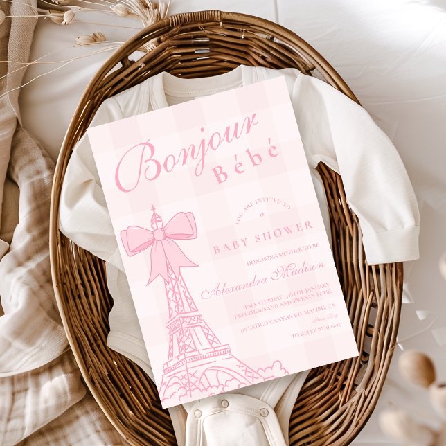 Invitation Baby shower Bebe de Bow rose Bonjour (Créateur téléchargé)