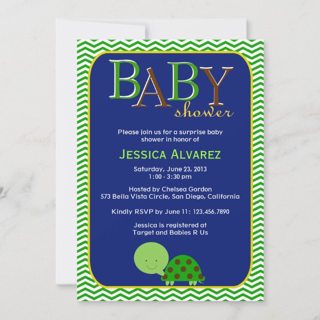 Invitation Baby shower bébé de la petite tortue (Devant)