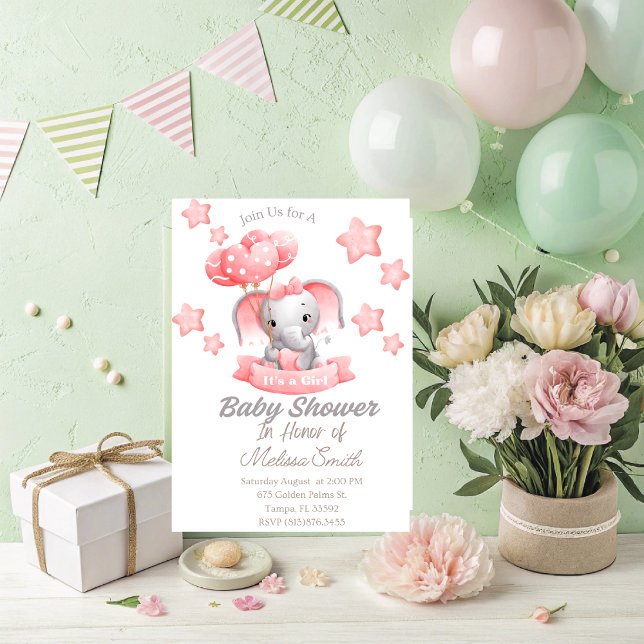 Invitation Baby shower bébé éléphant (Customize this cute it;s a girl baby elephant for your soon coming baby shower. )