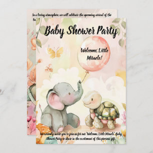 Invitation Baby shower bébé éléphant et tortue