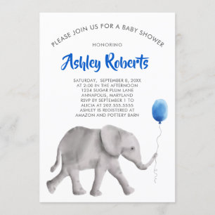 Invitation Baby shower bébé éléphant Invitation, bleu et gris