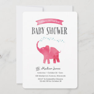 Invitation Baby shower bébé éléphant   rose