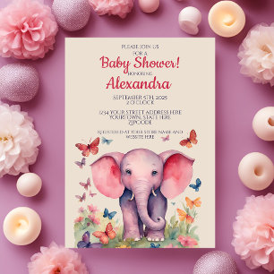 Invitation Baby shower bébé éléphant rose filles