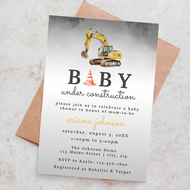 Invitation Baby shower bébé en construction (Créateur téléchargé)