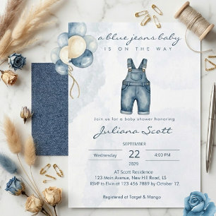 Invitation Baby Shower Bébé en Jean Bleu à l'Aquar
