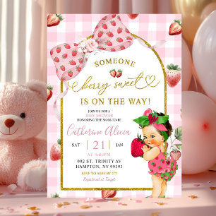 Invitation Baby Shower Bébé Espagnol Ruban Gingham Fraise