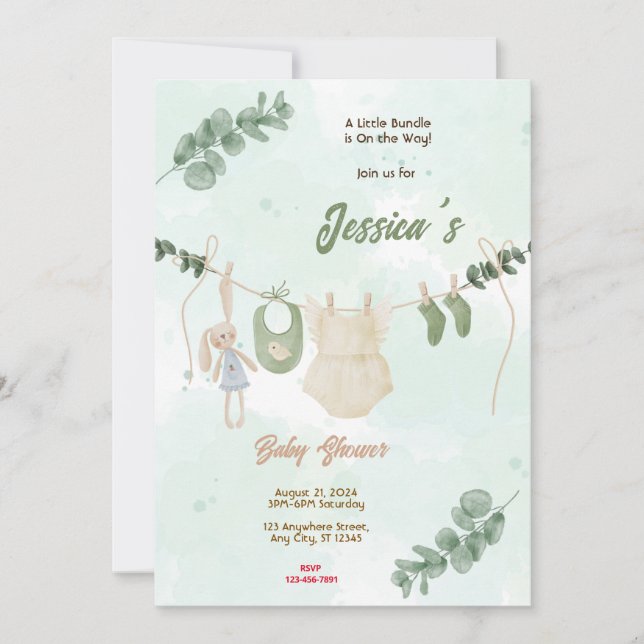 Invitation Baby shower bébé fille (Devant)
