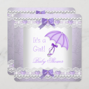 Invitation Baby shower Bébé Fille Lavande Parapluie blanc