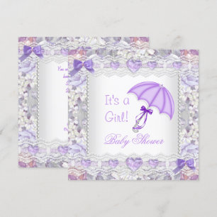 Invitation Baby shower Bébé Fille Lavande Parapluie Floral