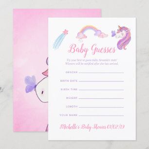Invitation Baby Shower Bébé Fille Licorne Arc-en-ciel Supposi