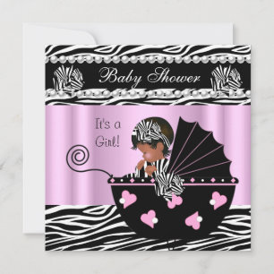 Invitation Baby Shower Bébé Fille Mignon Ruban Zèbre Rose