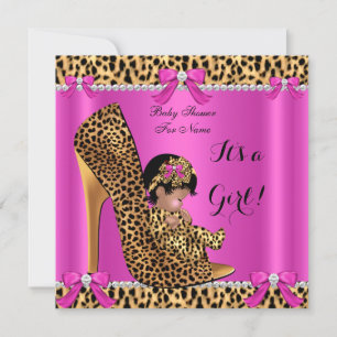 Invitation Baby Shower Bébé Fille Mignonne Chaussure Léopard 