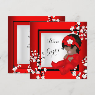 Invitation Baby Shower Bébé Fille Mignonne Fleur Rouge Noir A