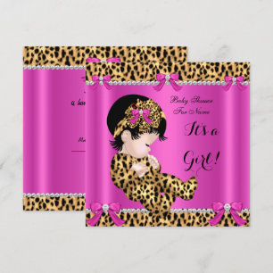 Invitation Baby Shower Bébé Fille Mignonne Léopard Rose Chaud