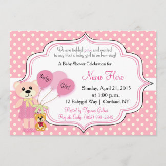 Invitation Baby shower bébé fille ours