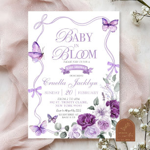 Invitation Baby-Shower Bébé Fleur Lilac Violet en Fleur