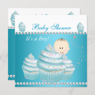 Invitation Baby shower Bébé Garçon Bleu Cupcake Sprinkl
