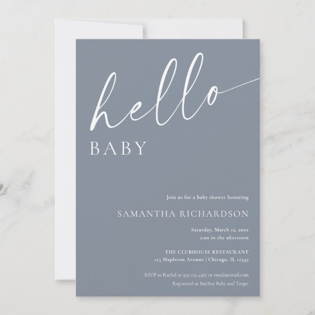 Invitation Baby shower bébé garçon bleu gris moderne (Devant)