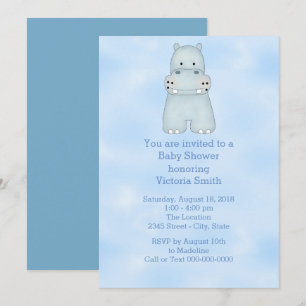 Invitation Baby shower bébé garçon bleu Hippo