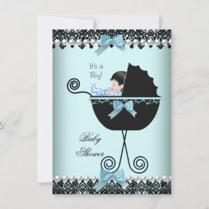 Invitation Baby shower Bébé Garçon Bleu Turquoise Black Lace 