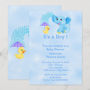 Invitation Baby shower bébé garçon éléphant