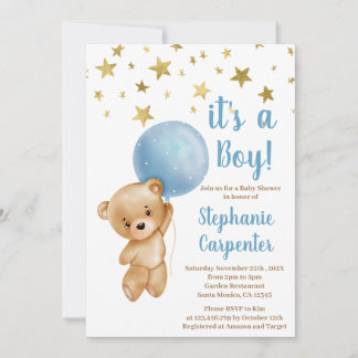 Invitation Baby shower bébé garçon ours