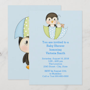 Invitation Baby shower bébé garçon pingouin