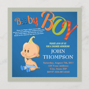 Invitation Baby shower bébé GARY Blue Funny Finger Card