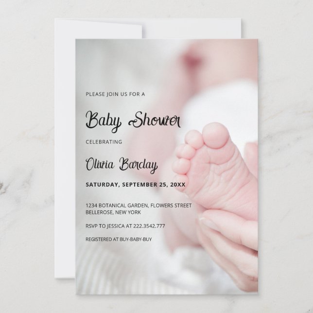 Invitation Baby shower bébé gris et noir jouant (Devant)
