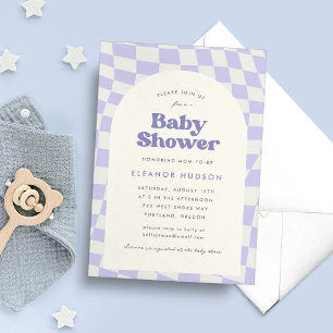 Invitation Baby Shower Bébé Groovy Violet des Années 70 à Dam