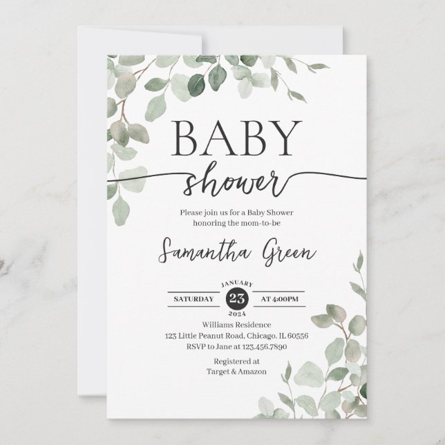 Invitation Baby shower bébé Hello vert (Devant)