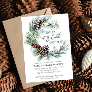 Invitation Baby shower bébé hiver modèle de couronne de pin